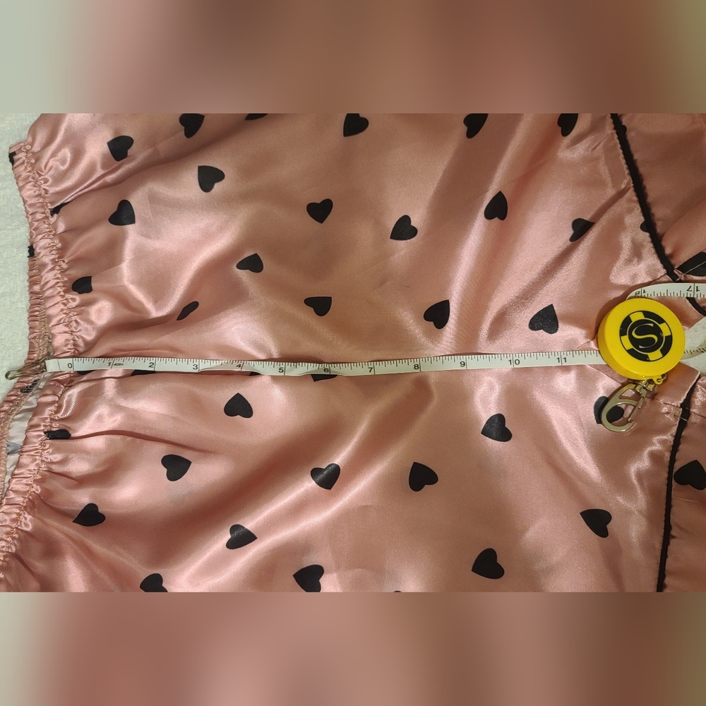 Pijama Pink Satin Cami&Short PJ Set With Black Hearts Size Small/Medium Approx. - Picture 8 of 16